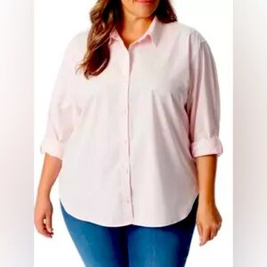 NWT Womens Pink Button Up Poplin Shirt 2XL